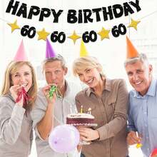 1 Set Black & Gold 60th Birthday Party Glitter Backdrop Banner With Star Garland Decor, 60th Anniversary Decorations Suitable For Men & Women - 60 YEARS - View 6