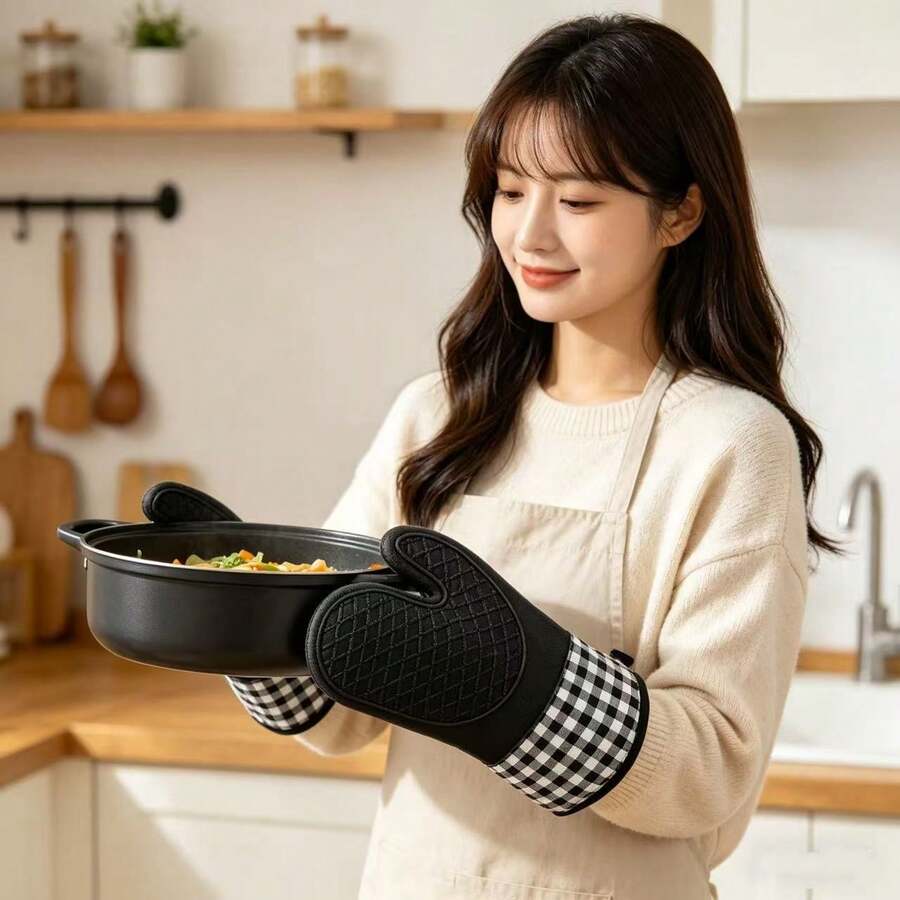 1 pieza Guante de horno de silicona resistente al calor, apto para microondas, hornear, uso doméstico en la cocina - Ver 1