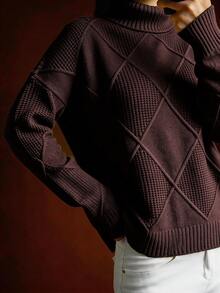 Women's Casual Plus Size Turtleneck Sweater, Autumn/Winter - Coffee Brown - View 3