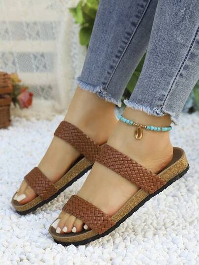 Dép nữ đế gỗ mềm, quai ngang đơn giản, kiểu dáng retro tối giản, đa năng, hở mũi, phù hợp đi trong nhà và ngoài trời, thời trang, đi làm hàng ngày.