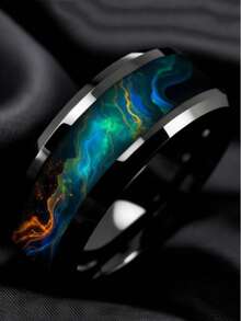 1 pieza Anillo clásico para hombres Moda Anillos de acero inoxidable de aurora colorida para mujer Accesorios de joyería Regalos de cumpleaños/aniversario/fiestas - Plateado - Ver 4