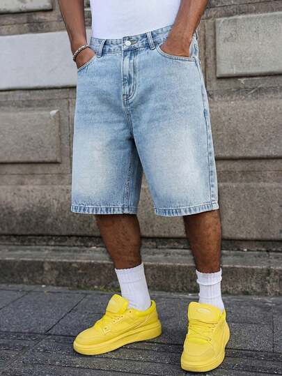 Quần short denim dáng suông, quần short cotton dài đến đầu gối, quần jeans ống rộng kiểu Y2K, trang phục đường phố đa năng và thời trang thường ngày.