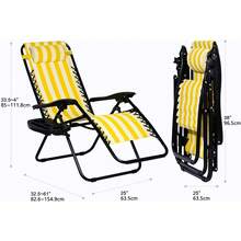 Set Of 2 Relaxing Recliners Patio Chairs Adjustable Steel Mesh Zero Gravity Lounge Chair Beach Chairs With Pillow And Cup Holder (Yellow Stripe) - 黃色 - 查看 3