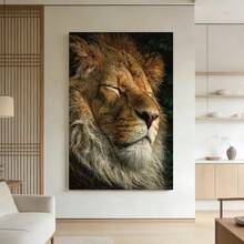 Framed Lienzo plano 2D, 2D plano, 2D plano de 1 pieza de  con una hermosa pintura al óleo de un león viejo durmiendo, diseñado en un estilo moderno con marco, perfecto para la decoración del hogar - Enmarcado - Ver 1