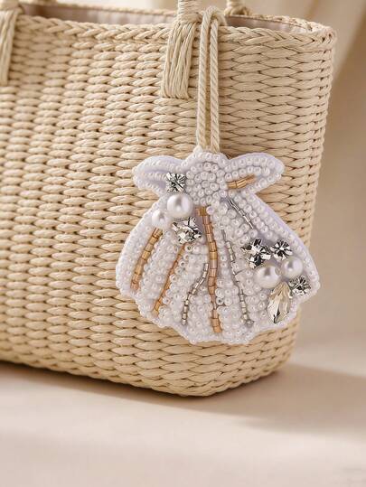 1 pieza Accesorio de bolso con borla de concha de mar hecho a mano con cuentas, estilo bohemio, adecuado para uso casual, playa, vacaciones, regalo del Día de la Madre. La forma hecha a mano puede variar ligeramente. Accesorio de charms para bolso, regalos para maestros
