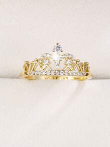 1pc Elegant Crown Design Cubic Zirconia Inlaid Women's Ring - Multicolor - View 6