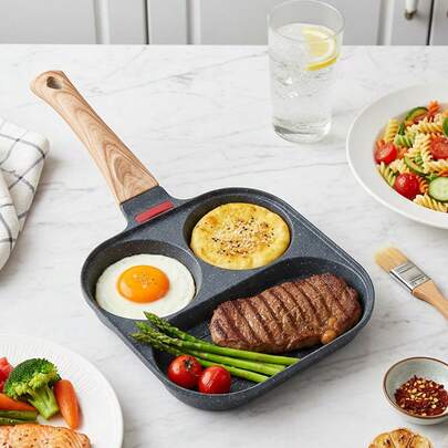 LIVINGANDHOME 3-Hole Non-Stick Egg Frying Pan For Kitchen,Camping