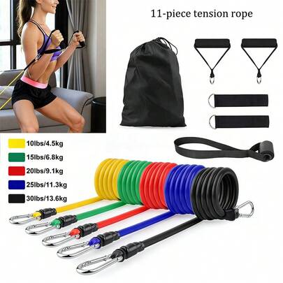 11 Pcs Resistance Bands Set With Handles, Multifunctional Adjustable Muscle Training Exercise Bands, Home Gym Equipment Workout Tubes For Men Women Butt Legs Arm Training