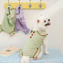 1pc Spring/Summer Pet Polka Dot Belly Shirt, Cute Peter Pan Collar Four-Legged Clothes For Dogs & Cats - Multicolor - View 6