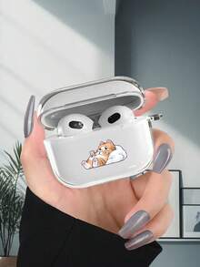 Étui d'écouteur transparent avec graphique de chat paresseux, mode et polyvalent, convient pour AirPods2/3/4/Pro/Pro2/Pro3. Idéal comme cadeau d'anniversaire ou de fête pour la famille, les amis et soi-même - Transparent - Voir 1