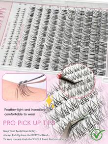 anlinnet 140pcs D-Curl Natural False Eyelashes Set 8-16mm With 6mm Base, Fluffy Natural Lash Clusters D-Curl - Wide Range DIY Eyelash Extension Set, Invisible Lash Band - D - View 4