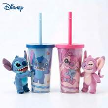 Disney One Stitch 卡通吸管杯，450ml，塑料，双层防烫，带盖，适合情侣、办公室通勤和冷饮。 - 彩色 - 查看 6
