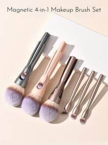 1 Stück Stück 4-in-1 Stück magnetisches Make-up-Pinselset, kompakter Reise-Make-up-Pinsel mit Puder- & Rouge-Pinsel, Concealer-Pinsel und Lidschatten-Pinseln, tragbares All-in-One-Beauty-Tool für unterwegs - Verschiedenfarbig - Übersicht 1