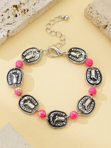 1 pieza Brazalete minimalista de aleación de turquesa con estilo vaquero occidental retro, unisex - Pulsera - Ver 11