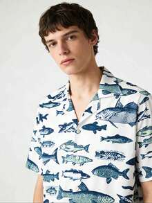 Whitmere Men's Animal Print Collar Short Sleeve Woven Loose Fit Plus Size Shirt, Streetwear, Graphic, Button, Button Front, Spring/Fall/Summer, Multicolor Boyfriend,Husband,Father Gift - Multicolor - View 3