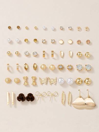 30对优雅时尚女士耳环套装，简约蝴蝶结和花朵闪亮耳环组合，适合派对、聚会、户外活动佩戴，也是送给朋友的好礼物。