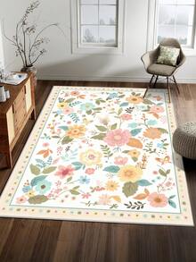 1pc Floral Style Creamy White Color Area Rug With Leaf Pattern, Washable Faux Wool, 1160g/M², Nature-Inspired Plant Decor For Living Room Bedroom Kitchen Office Entryway - Creamy White - View 12