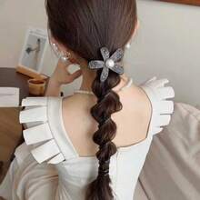 镶钻花朵扭结发圈，甜美珍珠花朵电话线发圈，珍珠女士花朵缠绕发绳，气质发圈发饰头饰 - 多色 - 查看 2