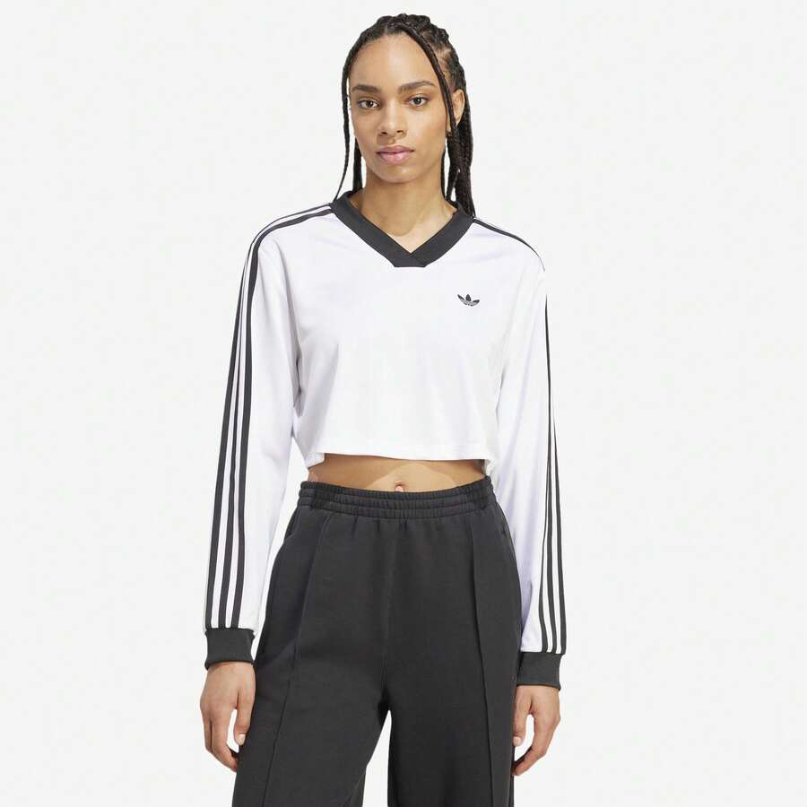 Adidas Jacquard Long Sleeve T-Shirt Women's White/Black JV9740 - trắng - Xem 1