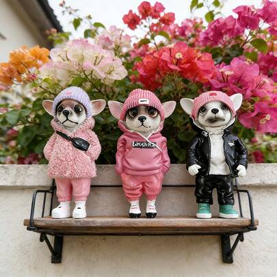 Creative Fashion Hoodie Dog Figurine, Cute Chihuahua Collectible, Home Entryway Garden Decor, Healing Resin Ornament For Desk Car, Perfect Birthday Gift