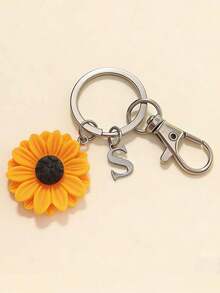 1pc Sunflower Initial Keychain, Personalized Sunflower Charm Keyring, Sunflower Gift, Gardening Gift, Nature, Sunflower Pendant Accessory, Daisy Flower Gift - Yellow - View 7