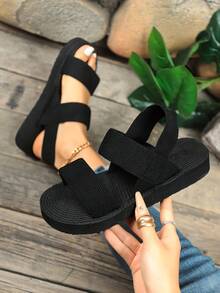 Women's Fashion Rhinestone Embellished Flat Casual Slippers, Suitable For Beach, Travel, Daily Wear, Summer - Black - View 6