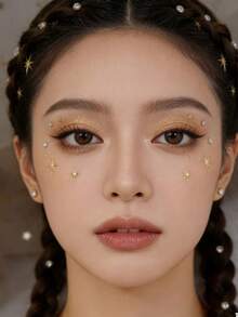 1pc Luxury Gold Star Face Sticker, Transparent Crystal Combination, Music Festival/Gala Makeup Decor, Stage Makeup Eye Decoration, Party Atmosphere Makeup Sticker,Concert Look,Face Gems - Multicolor - View 2