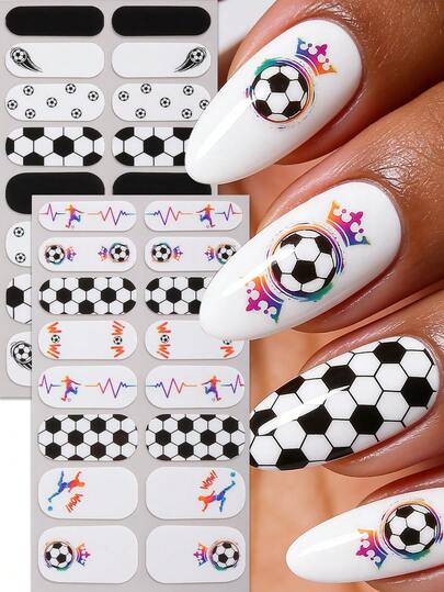 16片春夏世界杯美甲贴，色彩鲜艳的足球主题独特美甲贴纸，沙龙品质，易于粘贴，是世界杯期间DIY美甲的完美之选。