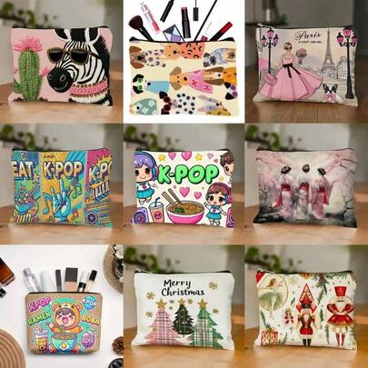 Una bolsa de maquillaje de moda con estampado de cebra y diseño de cactus, neceser de viaje con cremallera, regalo de cumpleaños ideal para damas, hermanas o amigas