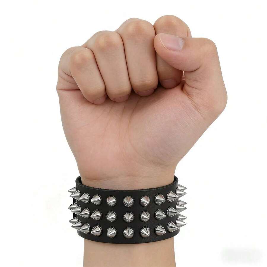1pc Couple Multi-Row Alloy Wide Bracelet, Punk Gothic Style, Stage Cosplay, Gift For Partner, Birthday Gift - B457 - View 1