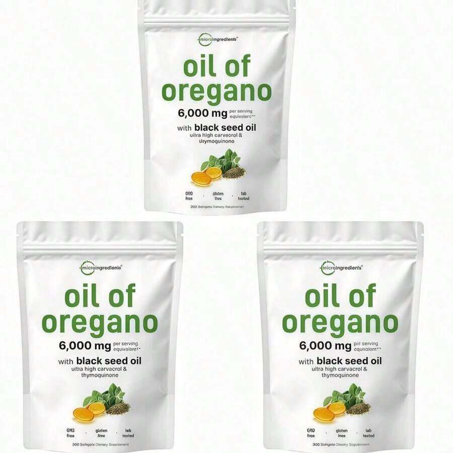 Oregano Oil With Black Seed Oil 6000mg AP Softgels For 150/75 Day Supply Dual Action Immune Support Non-GMO Gluten Free Healthcare Vitamin Dietary Edible Supplement Fitness - 3件 - 查看 1