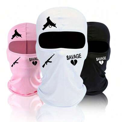 1pc/2pcs Unisex Solid Color Printed Balaclava Hat, Cycling Face Mask, Suitable For Daily Outdoor Riding