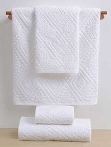 QIBHI 1/3pcs Jacquard European Style 100% Cotton (Lightweight, Convenient) Choose 1 Bath Towel Or 1 Face Towel, Soft Cotton Absorbent Bath/Beach Towel, Suitable For Bathroom, Hotel, Gym, Travel, Gift, Salon, Sports, Outdoor, Beach, School, Back To School, Travel Accessories, Home Essentials, Towels, Skin Care - White - View 3