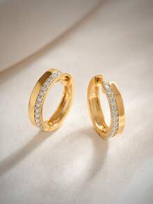Khuyên tai khoen bạc 925 cao cấp, mạ vàng 18k, viền đính đá Zirconia, sang trọng, thích hợp đeo hàng ngày cho nữ. - Bông tai vòng Zircon - Xem 2