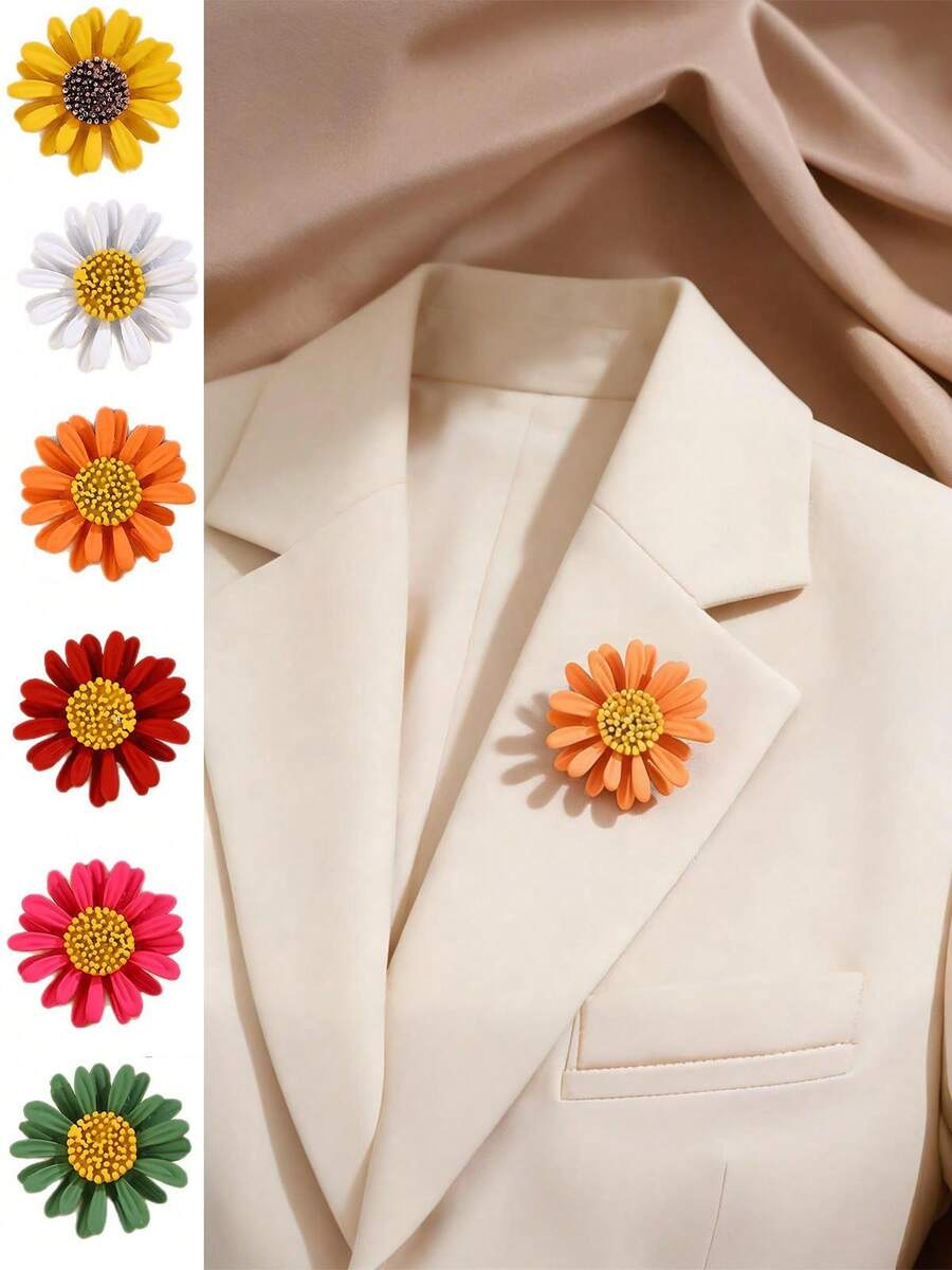 1pc Korean Fashion Daisy Brooch, Luxury Minimalist Versatile Sunflower Decor Accessory - Multicolor - View 1