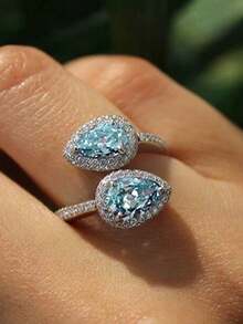 1 pièce Bague en zirconium cubique de luxe, convient aux femmes, idéale pour les mariages, les fiançailles, les fêtes d'anniversaire, les cadeaux de la Saint-Valentin - 1# - Voir 10