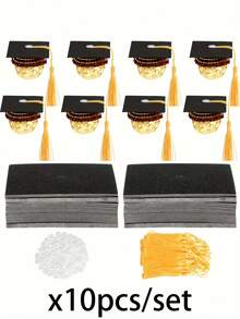 10pcs/Set Mini Graduation Caps With Gold Tassels, Mini Bachelor Caps With Tassels, Wine Bottle Decor, Graduation Party Decoration Mini Graduation Caps, Bottle Decoration, Celebration Accessories, Graduation Scene Decor - View 13