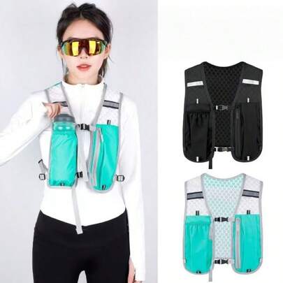 1pc Lightweight Running Vest Backpack, With Zipper Water Bottle Pocket, Running Phone Pouch, Outdoor Hiking Vest Bag, Cycling Vest Bag, Compact Sports Storage Backpack With Water Bottle Holder, Ergonomic Design, Breathable Mesh, Suitable For Hiking, Cycling, Fitness, Ideal For Running, Trekking, Mountaineering, Compact And Durable For Long-Distance Activities