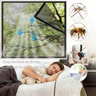 黑色防蚊纱窗，加厚耐高温隐形窗罩，通风，耐用，防猫抓，宠物友好，易于安装、拆卸和清洁。