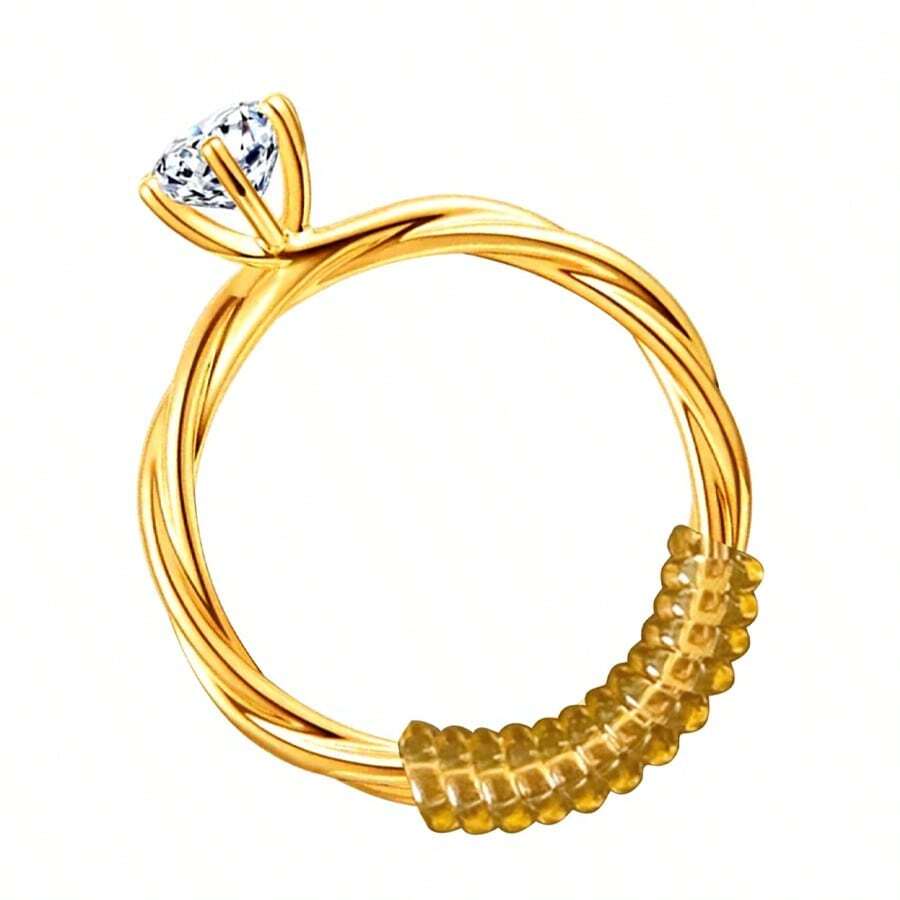 KLONKEE Gold Tone Ring Adjuster, Suitable For Loose Rings, 4/8/12 Pcs Plastic Protector Rings In Different Sizes For Jewelry Adjustment, Unisex Invisible Coil Wrap Style Ring Tightener, Just Insert To Reduce Ring Size Without Resizing - Yellow Ring Adjustment Pad - View 1