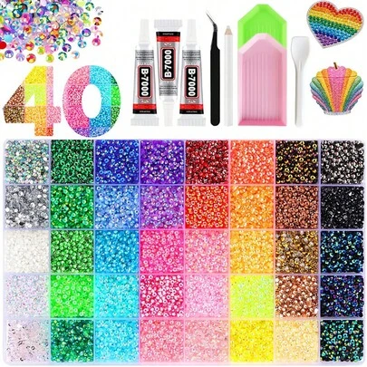 40 Colors Resin Jelly Rhinestones, For Making Dazzling 3mm/4mm/5mm Flat Back Gems, With Tweezers, Dotting Pen, Tray, Handcraft Materials For DIY Clothing, Shoes, Dazzling Kits, Diamond Art Supplies, Shiny Decorations, Crafts, Cups, Diamond Painting Decor, Home Decor, And More