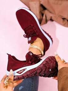 Women's Mesh Breathable Running Shoes, Soft Comfortable Flying Woven Shoes, Casual Versatile Outdoor Sneakers Mama Shoes,Running Shoes - 紅色 - 查看 5