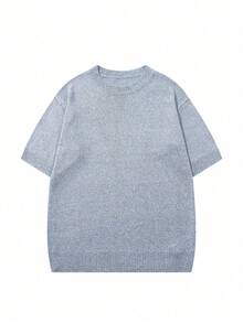 Spring/Summer Men's Neutral Knit Casual Loose Round Neck Versatile Commute Short Sleeve Pullover T-Shirt - Blue - View 4