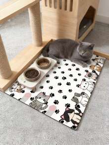 1件装极简可爱猫爪印宠物碗垫，可重复使用，易于清洁，多功能吸水速干狗粮碗垫，适合室内/室外使用，家居装饰配件，适合独立日、圣诞节、万圣节和其他节日。 - 彩色 - 查看 2