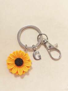 1pc Sunflower Initial Keychain, Personalized Sunflower Charm Keyring, Sunflower Gift, Gardening Gift, Nature, Sunflower Pendant Accessory, Daisy Flower Gift - Yellow - View 18