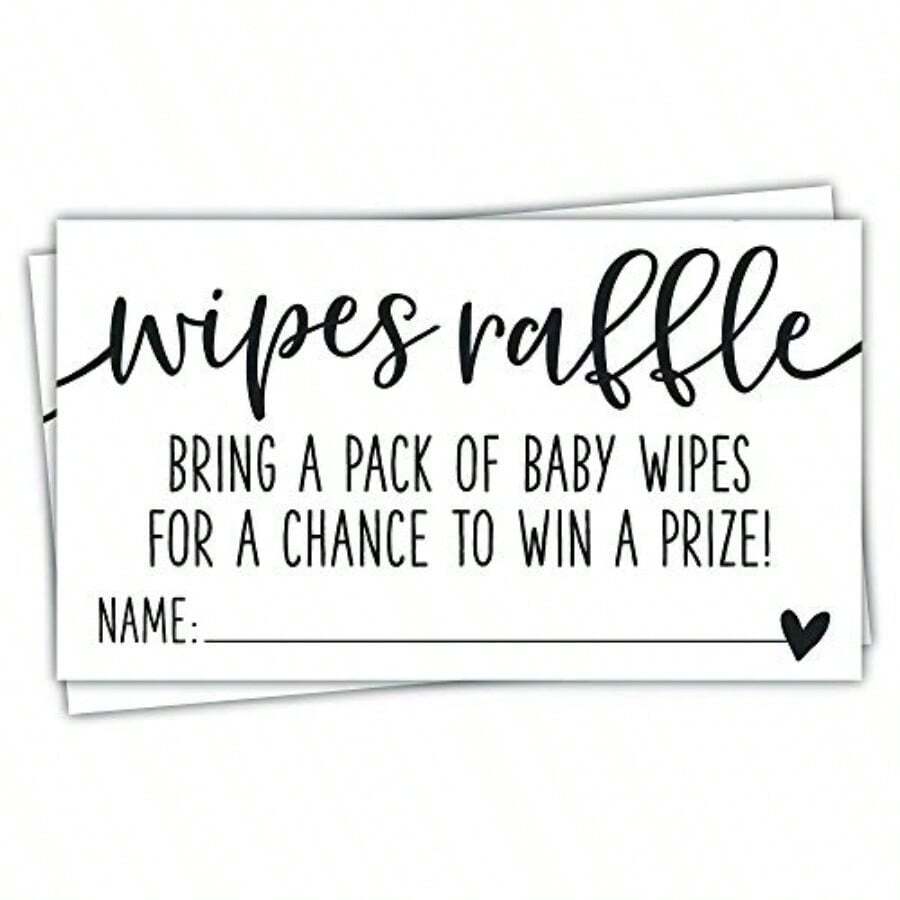 D50 Wipes Raffle Ticket Cards - Baby Shower Game - Modern Script Design - 如圖所示 - 查看 1