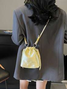 日式珍珠缎面抽绳水桶包，可爱迷你水桶包，轻便通勤手提包，韩式缎面抽绳水桶包，多功能迷你斜挎包，休闲轻便女士手提包 - 彩色 - 查看 5