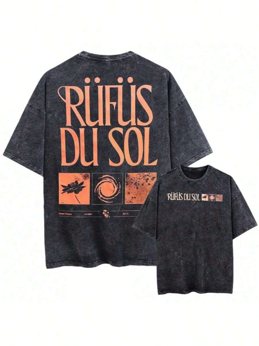 Men's Washed T-Shirt - Y2K Anime Print, Retro American Style INS, Unique And Loose Fit, Vintage Logo And Design T-Shirts By Rüfüs Du Sol, 100% Cotton Graphic Tees (Retro Style, Heavyweight, Unisex) - 黑色 - 查看 1