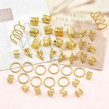 42pcs Multi-Shape Stretchy Hair Rings - Versatile Adjustable Alloy Hair Cuffs, Hair Jewelry For Women's Dreadlocks, Claw Clips - Gold - View 2