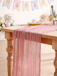 1/2/5 szt. różowo-różowy bieżnik z marszczeniami, składany obrus na baby shower, dekoracja stołu z okazji ujawnienia płci dziecka, nadaje się na baby shower, gaza rustykalna na przyjęcie dla noworodków, chłopczyk/dziewczynka, dekoracja weselna, dekoracja na baby shower, różowo-różowy prezent do domu na baby shower - Różowy - Zobacz 4